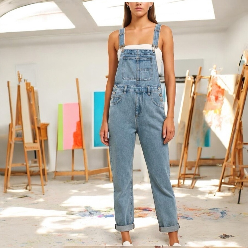 Women's Classic Denim Slightly Wide Leg Overalls. Size Small